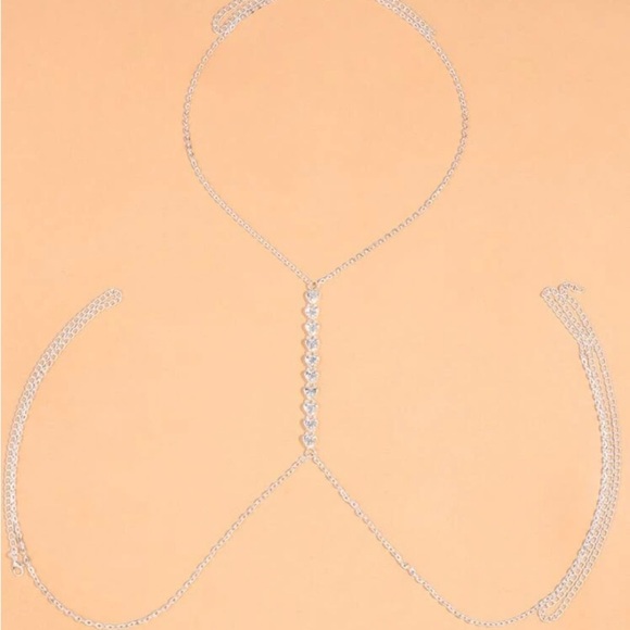 Silver Heart Zircon Body Chain, Elegant, Classy, Minimalist, Punk - Picture 2 of 4